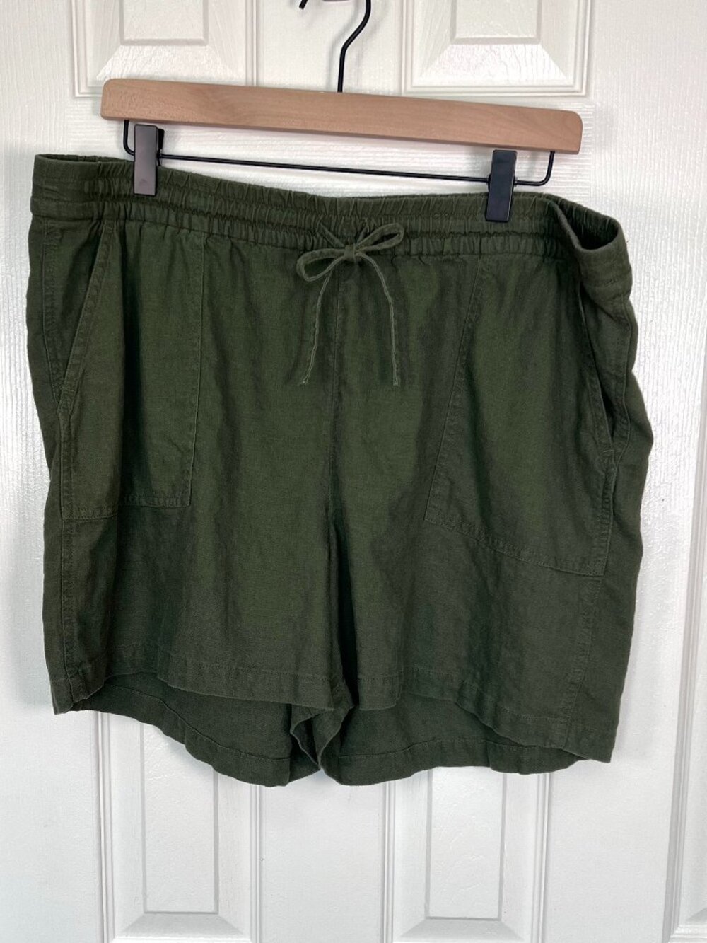 J. Crew Factory Linen Blend Tie Waist Olive Green Shorts Size XL